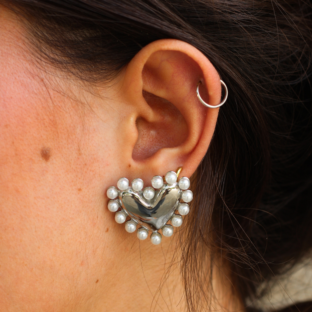 ARETES CORAZÓN DE PLATA