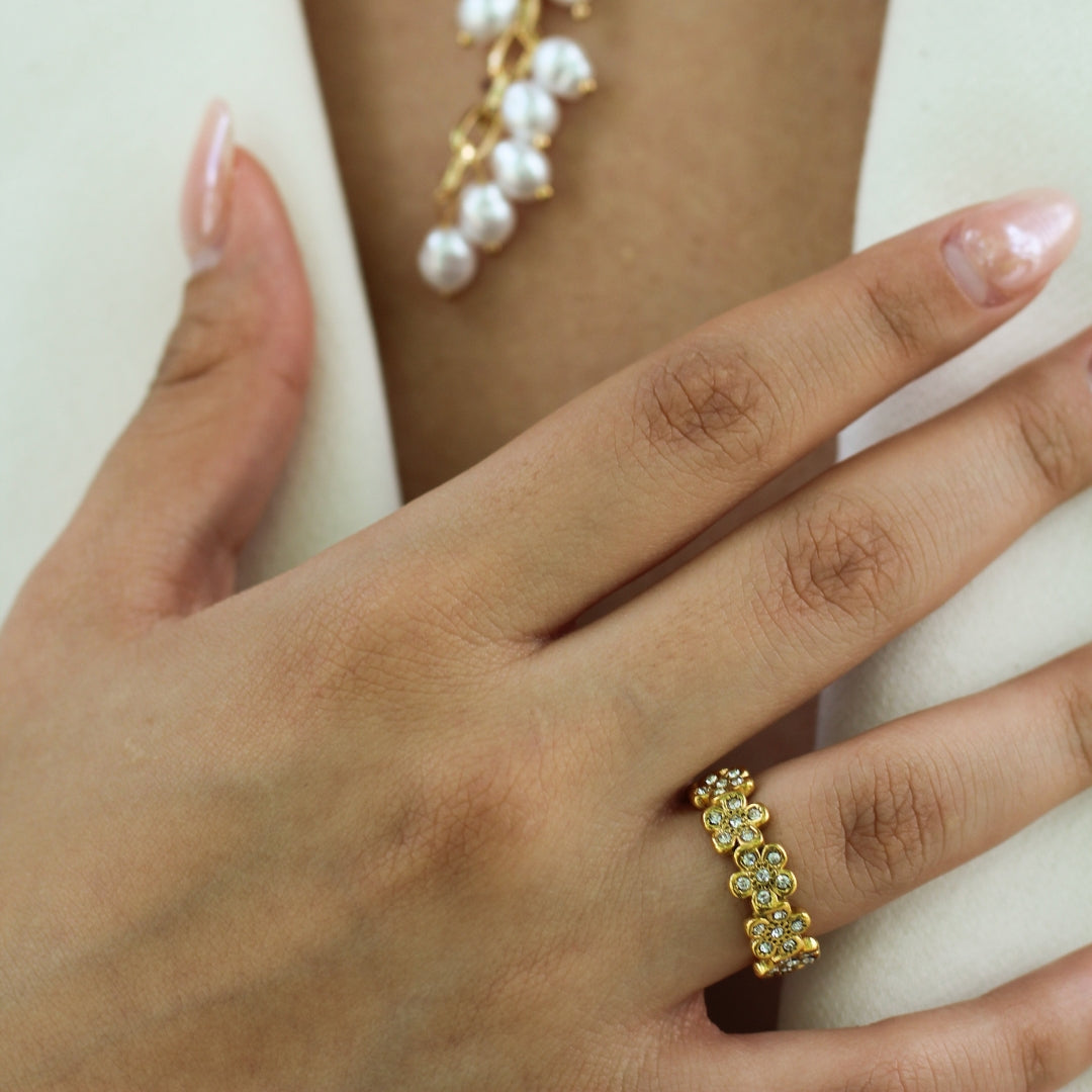 ANILLO FLORES - Chapado en oro